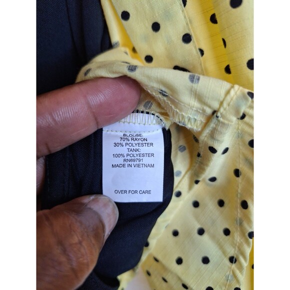 REBECCA MALONE Butter Yellow Polka Dot Button Up Shirt w/Cami Women's Sz 2x Vtg - Picture 7 of 9